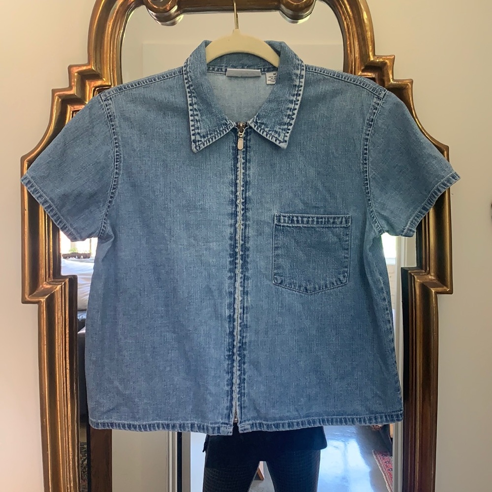 Vintage Denim Zip-Up Top